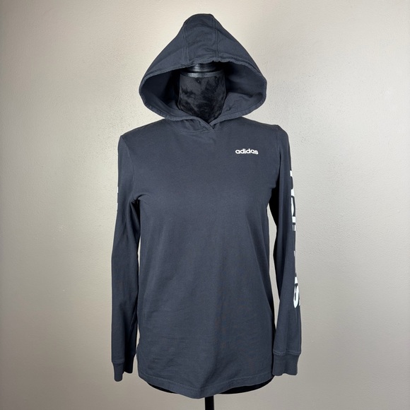 Adidas Boys Hooded Long Sleeve Tee 100% Cotton Black Logo Youth Size M (10/12) - Picture 3 of 14